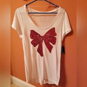 INC Holiday Women's Top With Red Sequin Bow (Size Medium)